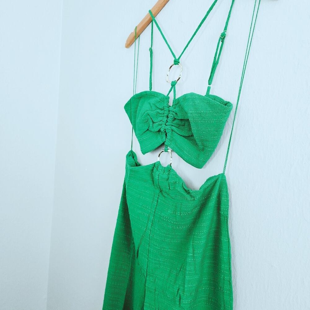 RUMER The Label Amoura Green Cutout Jumpsuit M NWT Wide Leg Emerald O-Ring - Picture 8 of 15
